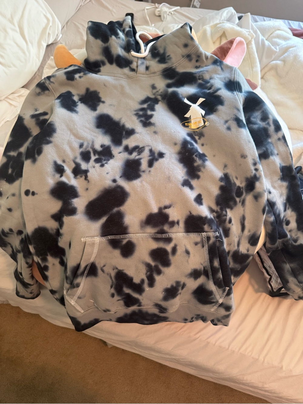 Dutch Bros Tie-Dye Gray & Black Pullover Hoodie with Small Logo